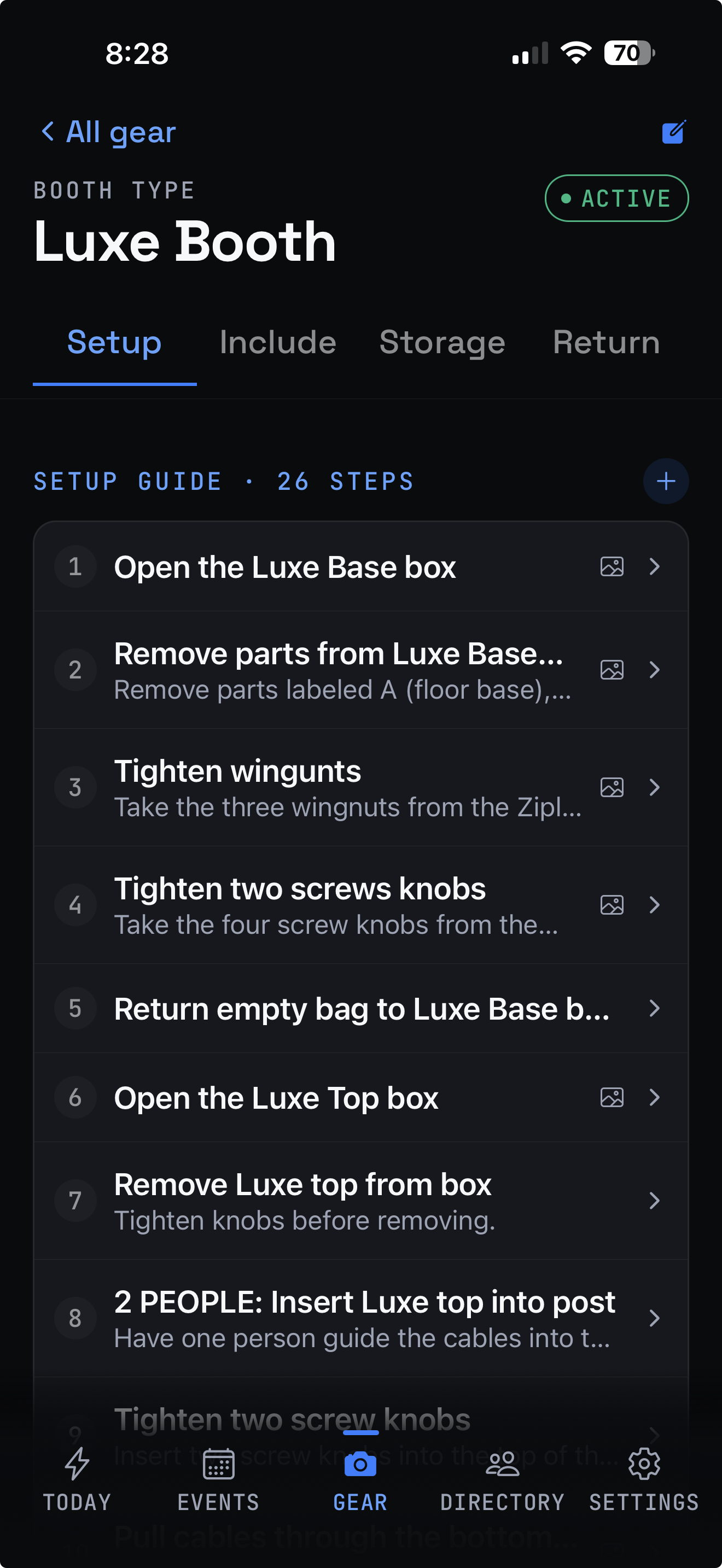 Bootheo gear setup guide — Luxe Booth, 26-step setup walkthrough